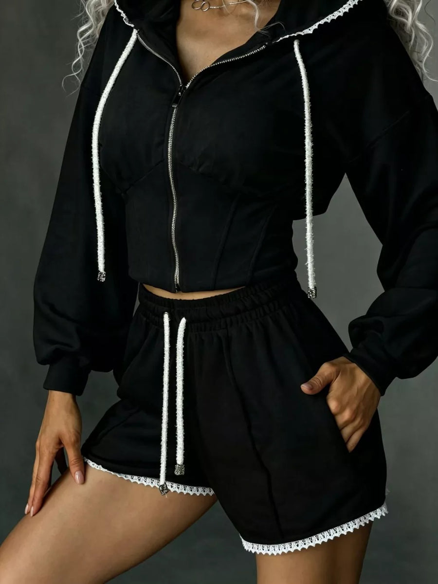 Zip Up Hooded Outerwear And Shorts Set, view 13
