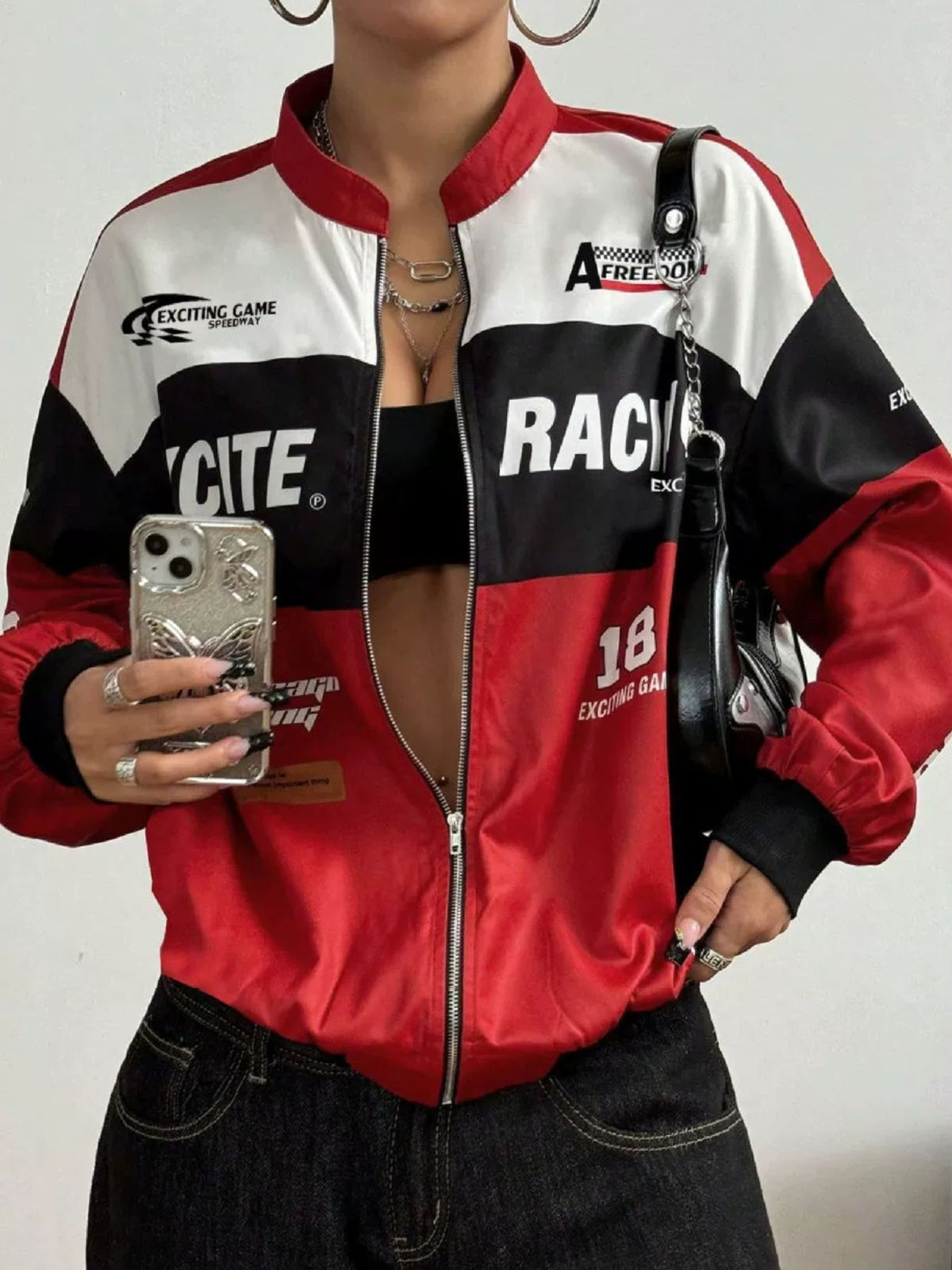 streetwear bomber jacket in Pink with mock neck