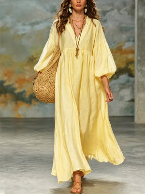 bohemian maxi dress in Off-white with v-neck