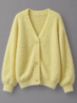 Yellow oversized cardigan with v-neck