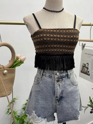 Brown Fringe Knit Cami
