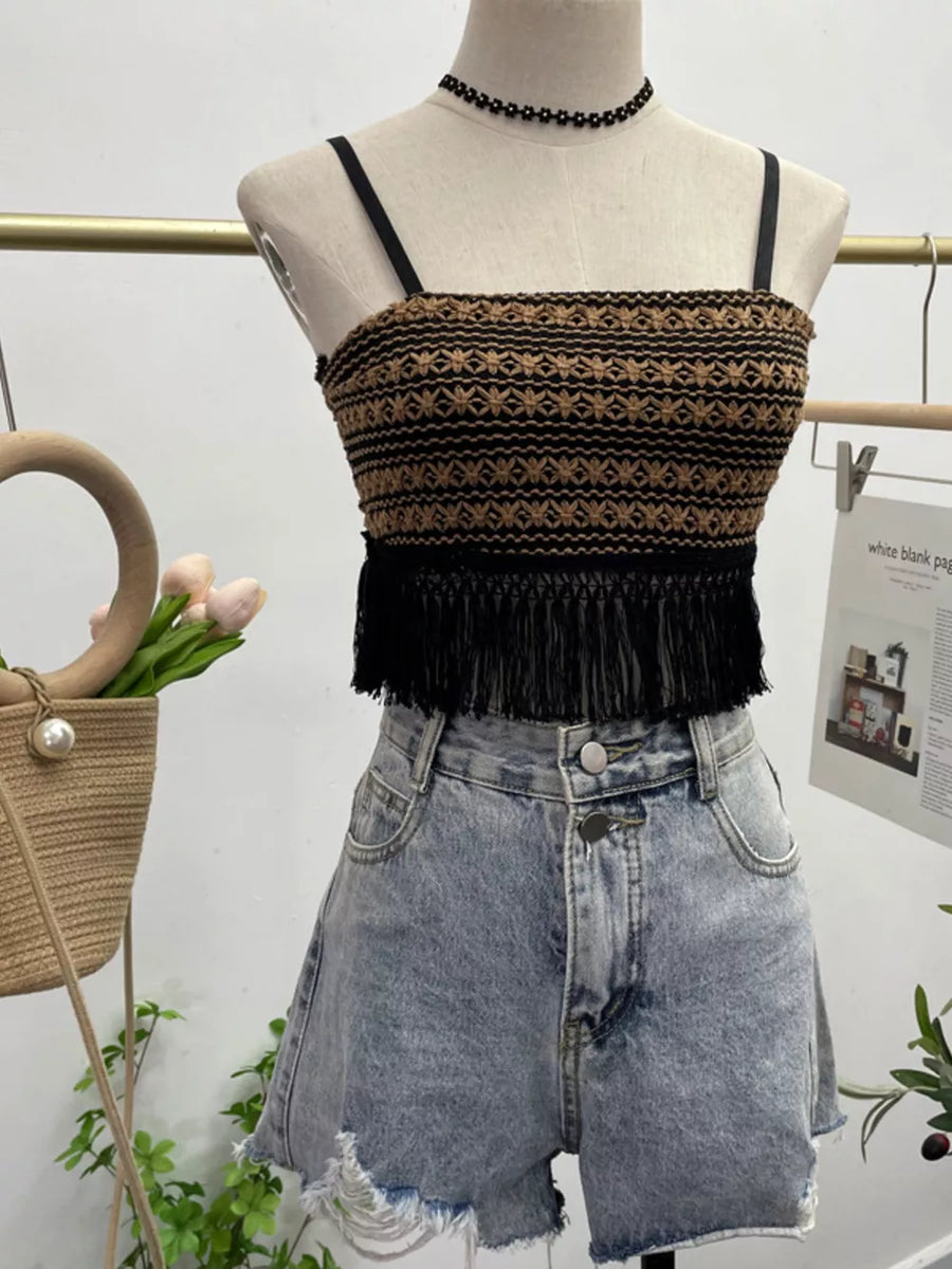Brown Fringe Knit Cami