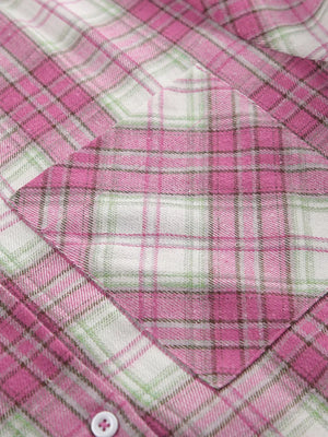 Plaid Long Sleeve Shirt And Pants Set in Dusty Pink with long sleeve