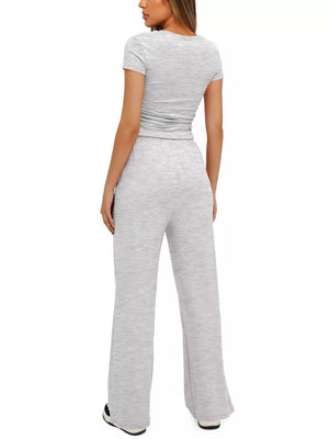 Light Blue Ruched Short-sleeve Pants