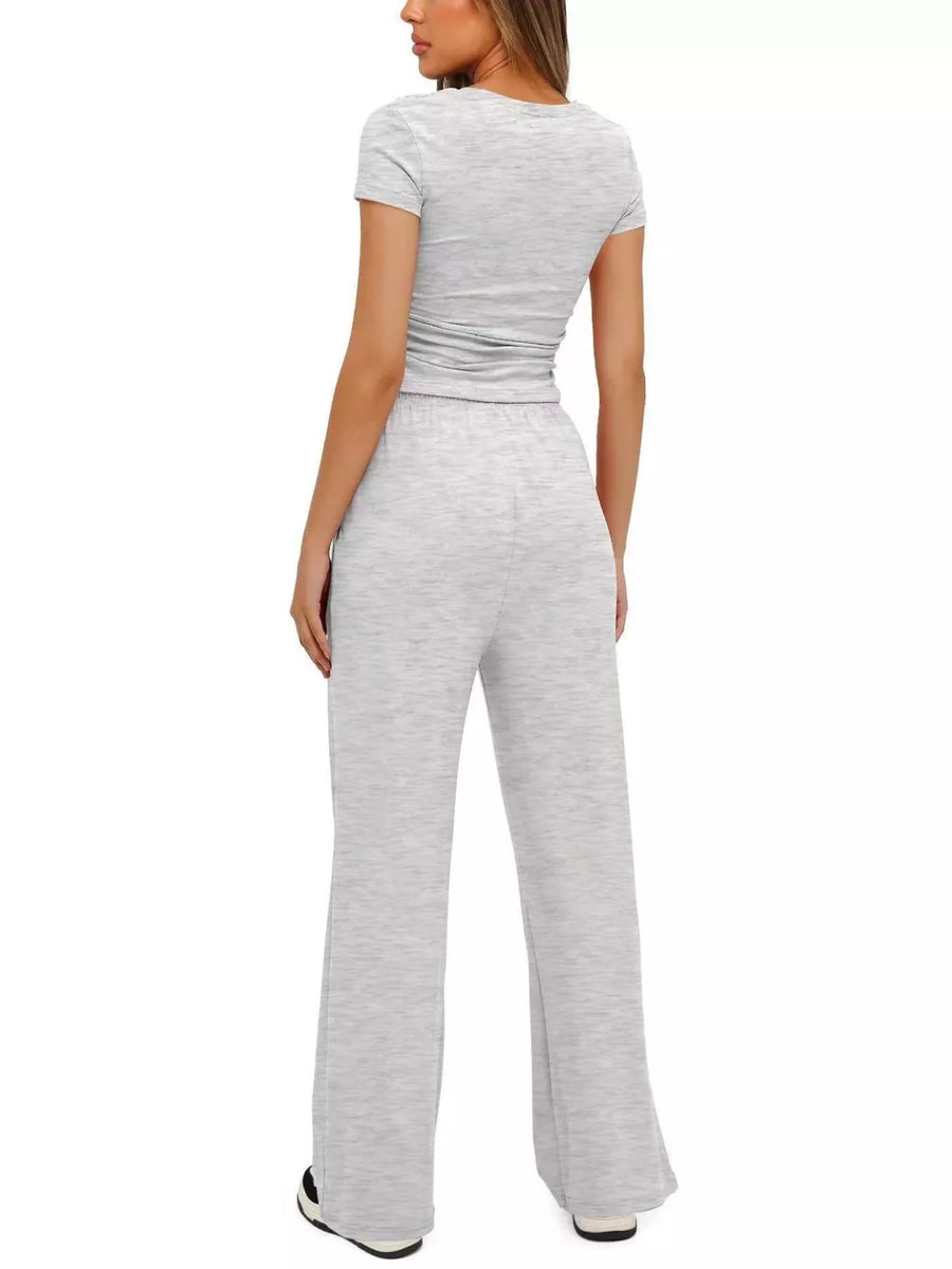 Light Blue Ruched Short-sleeve Pants