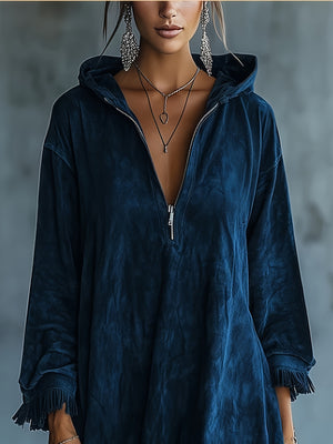 Brown relaxed mini dress with hooded