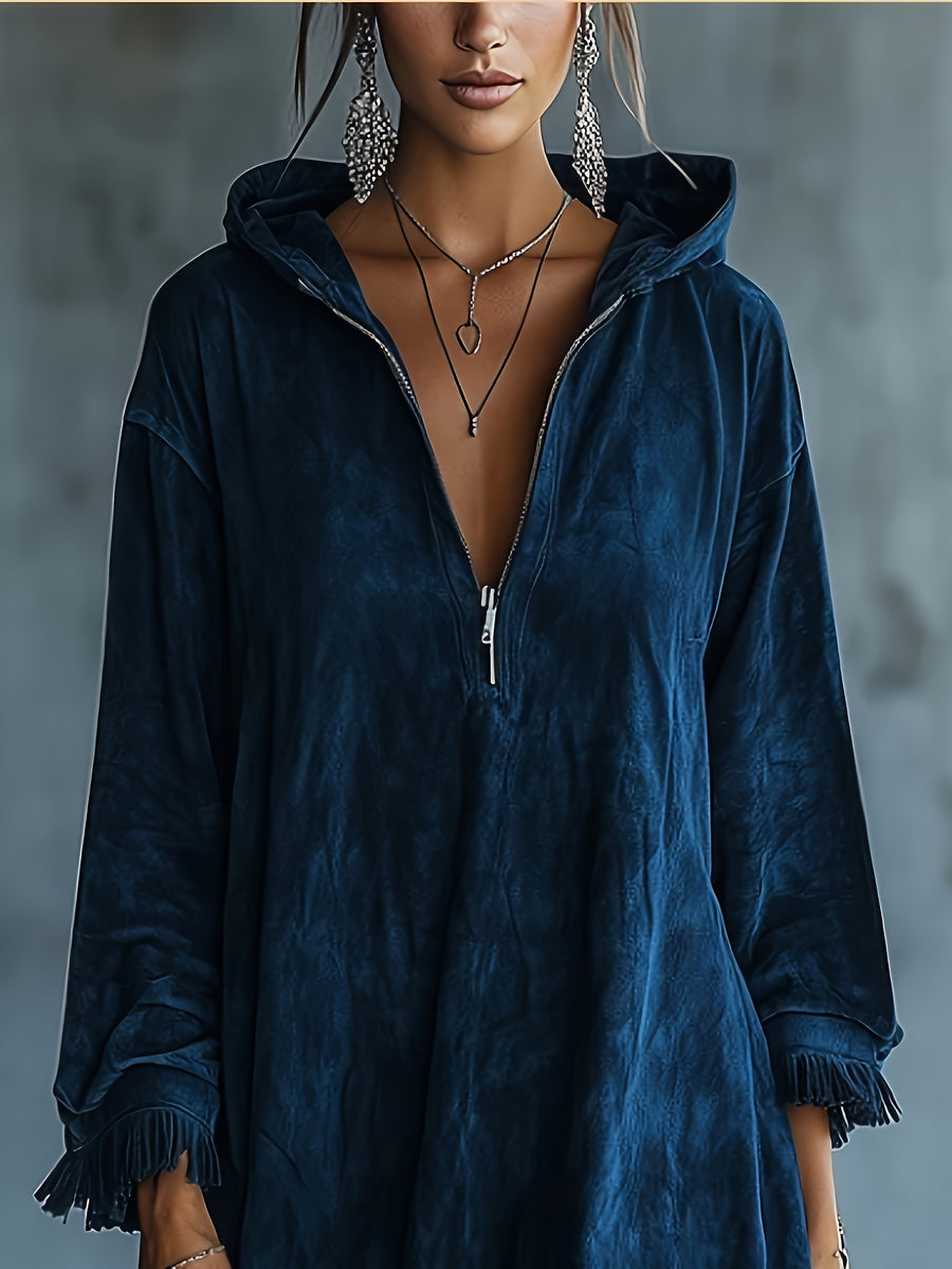 Brown relaxed mini dress with hooded