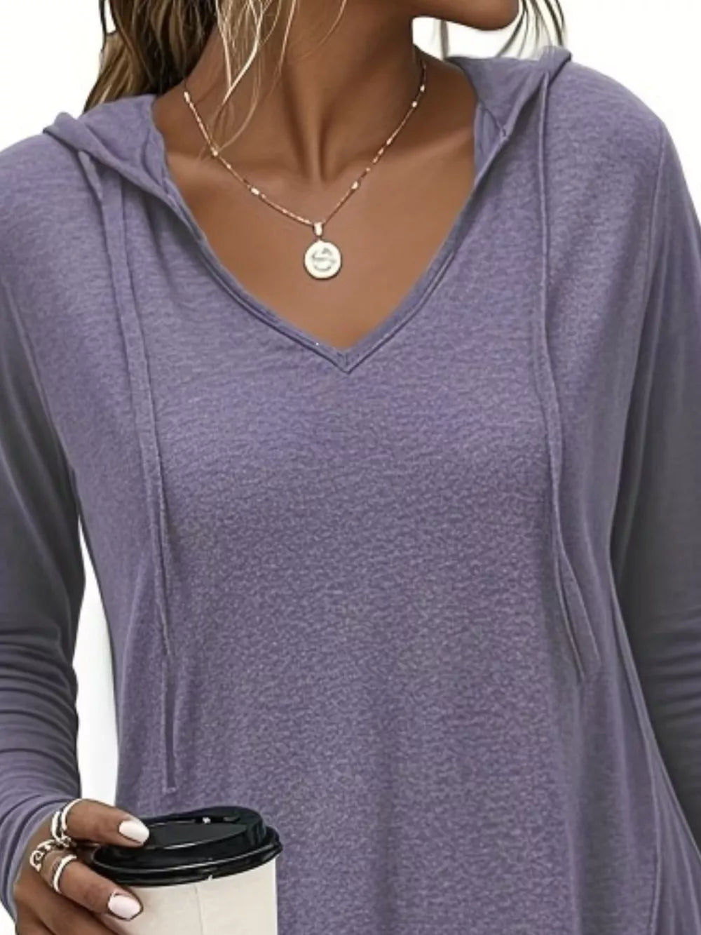 Purple relaxed pullover hoodie with v-neck