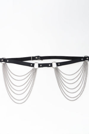 Black belt with cascading silver chains and silver hardware