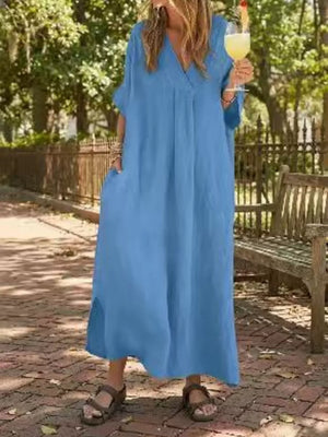 Red Full Size V-neck Maxi Dress Plus Size