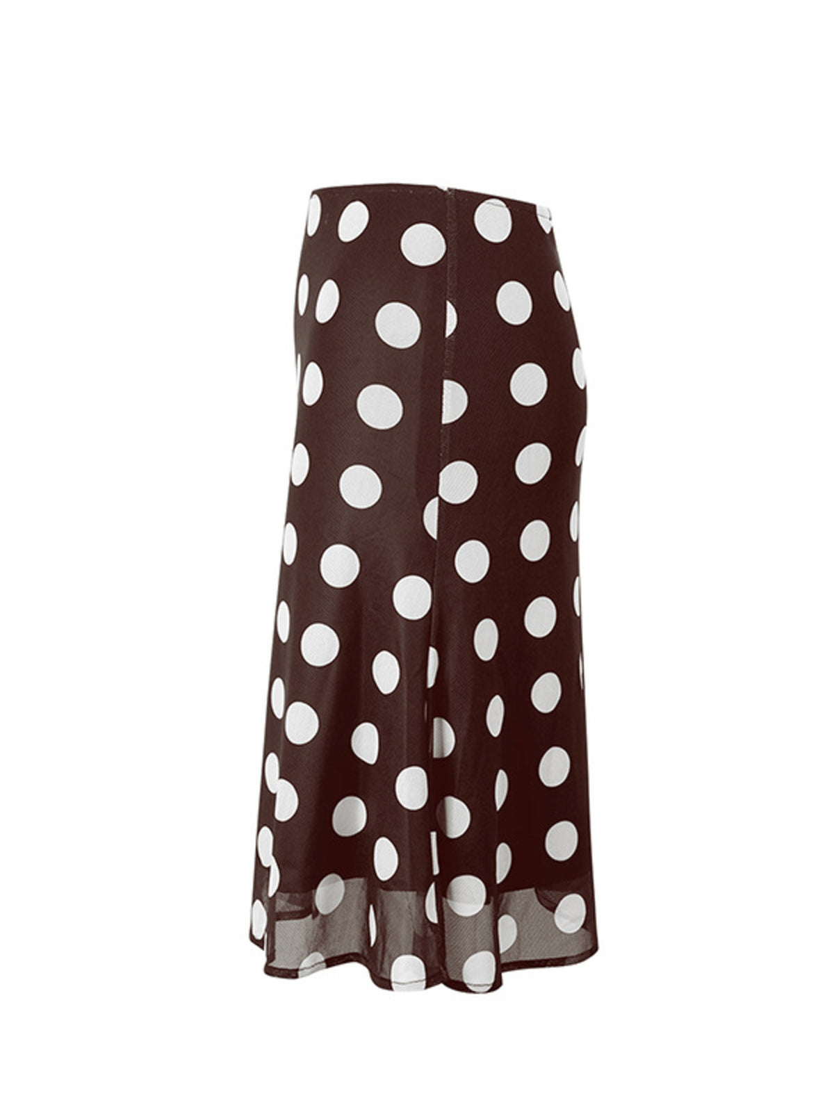 A-line brown polka dot mesh skirt with sheer hem