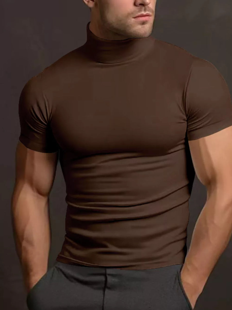 Khaki Men's Plus Size Short Sleeve Turtleneck T-shirt