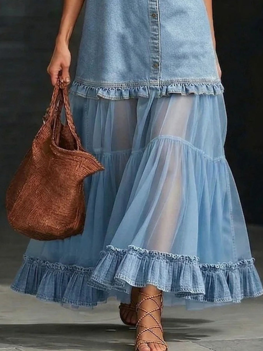 Light Blue maxi dress with sleeveless and sleeveless