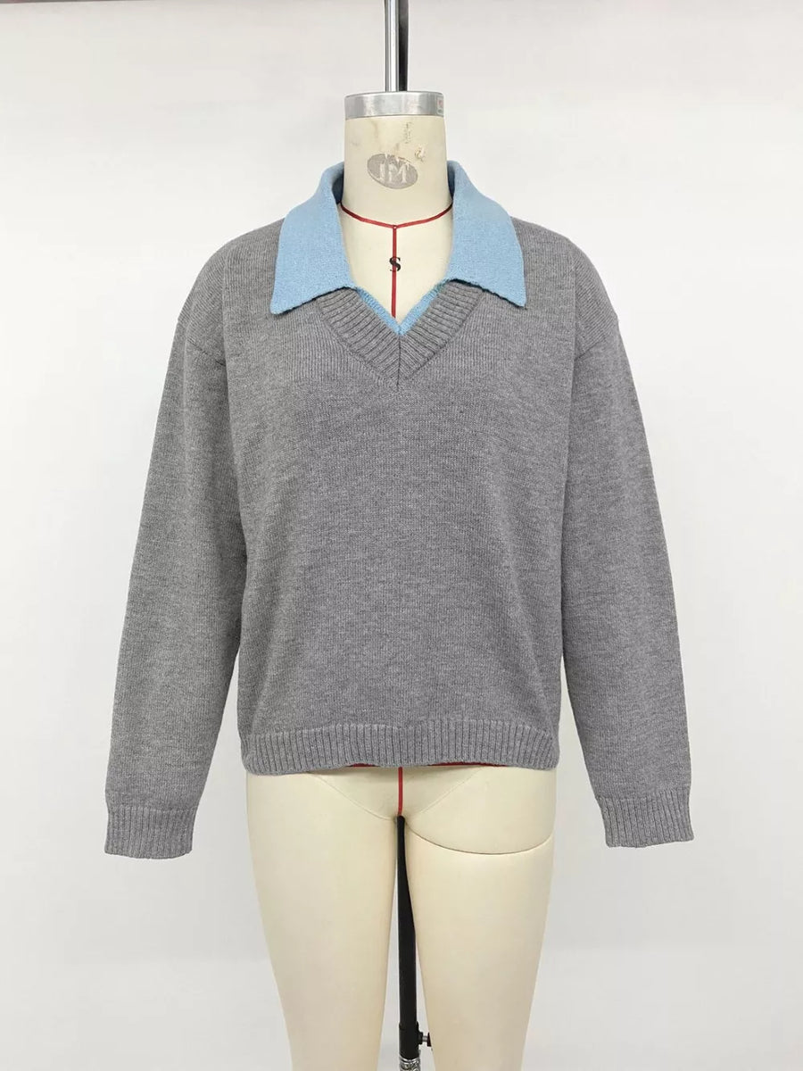Contrast Collar Dropped Shoulder Sweater option 10