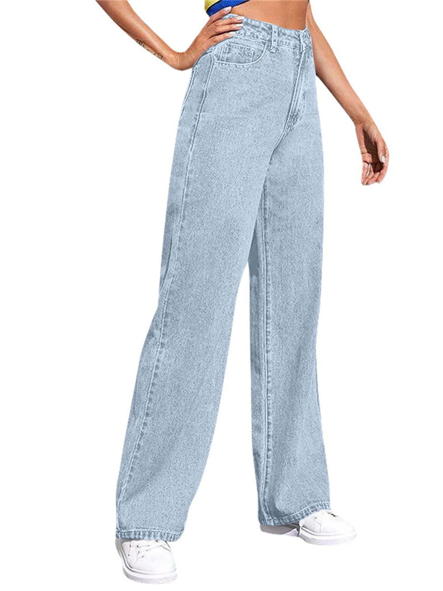 wide-leg jeans in Dark Blue with high-waisted and full-length
