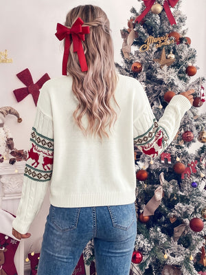 classic pullover sweater in Beige with crew neck