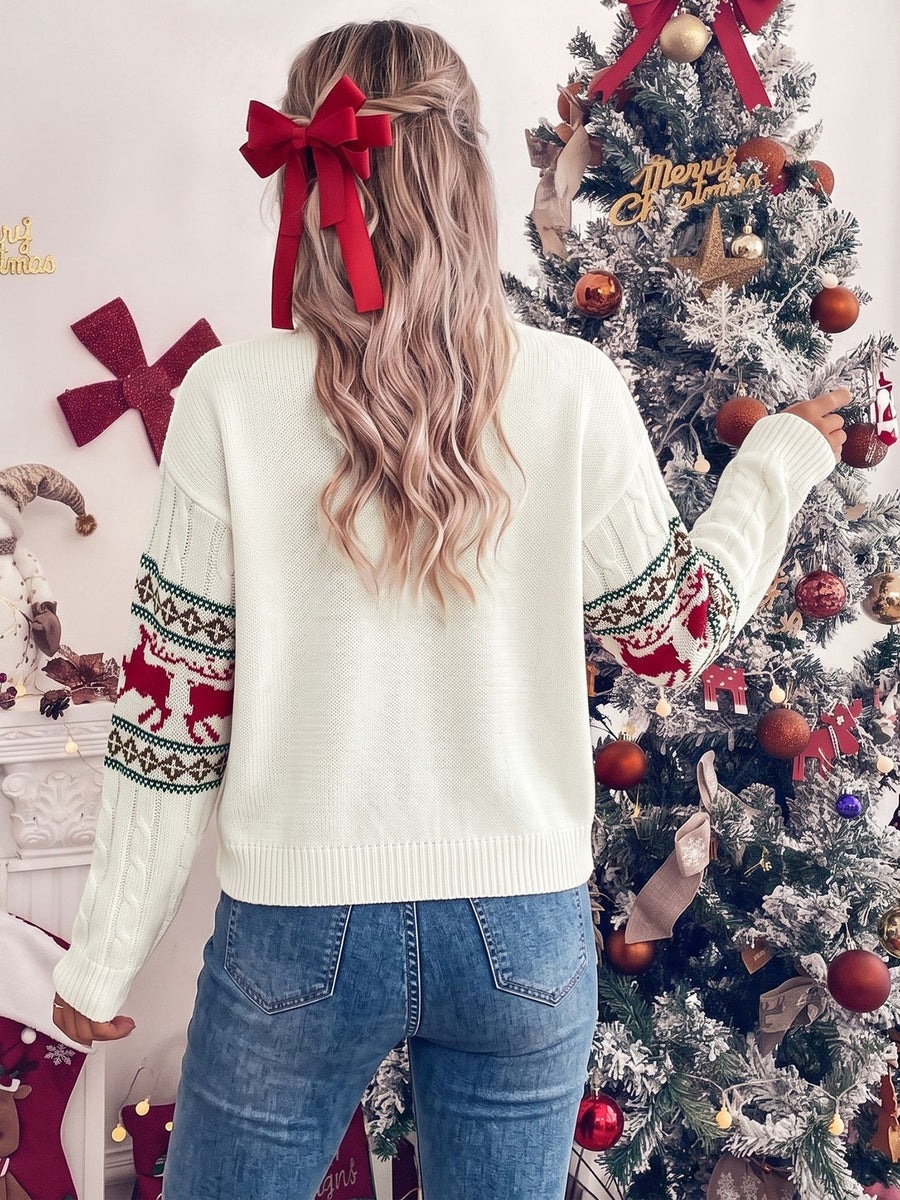 classic pullover sweater in Beige with crew neck
