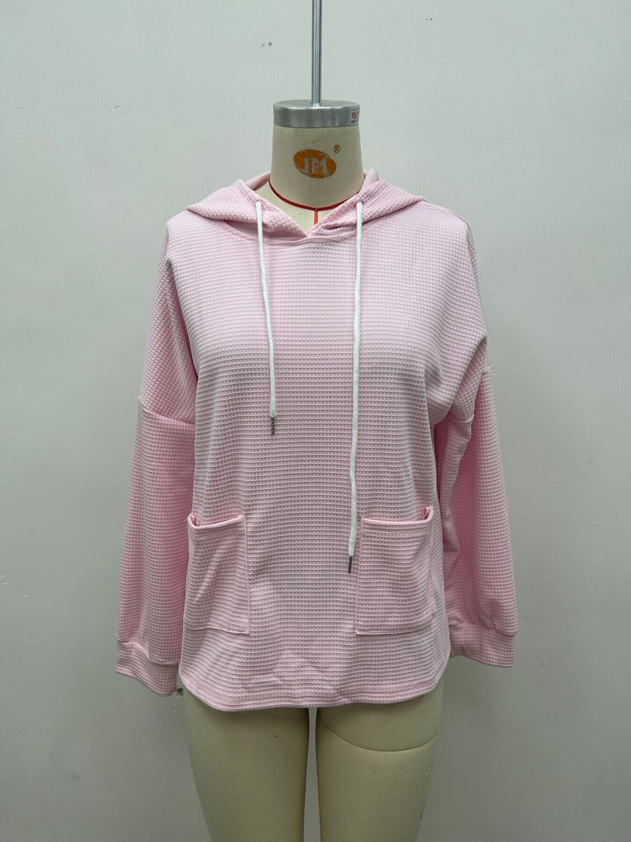 pullover hoodie in White with waffle knit and waffle-knit