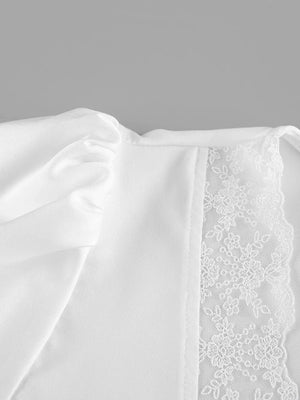 Lace Detail Short Sleeve Top And Skirt Set in White with lace trim