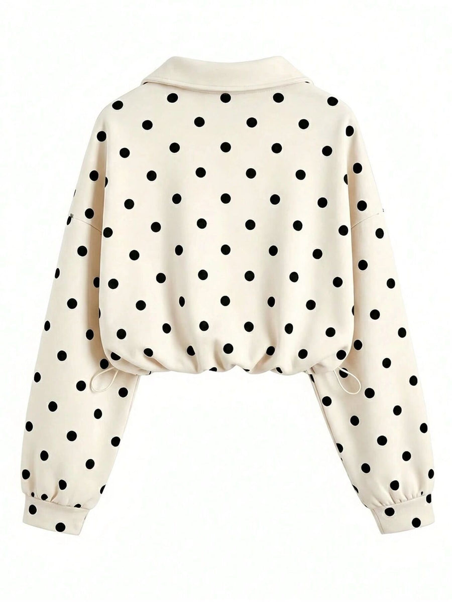 sweatshirt in Beige with polka dot and drawstring