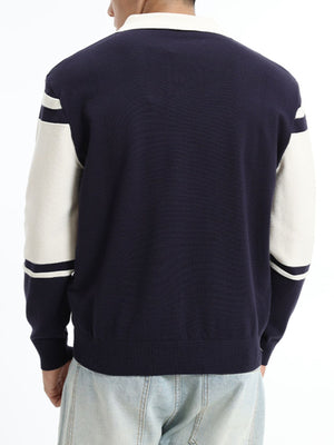 pullover sweater in Royal Blue with color-block, striped and plus-size
