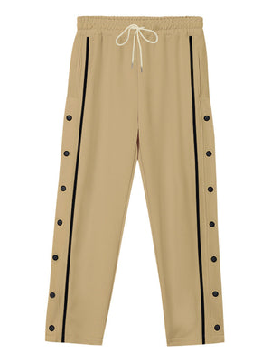 Khaki pants with full-length and snap, drawstring