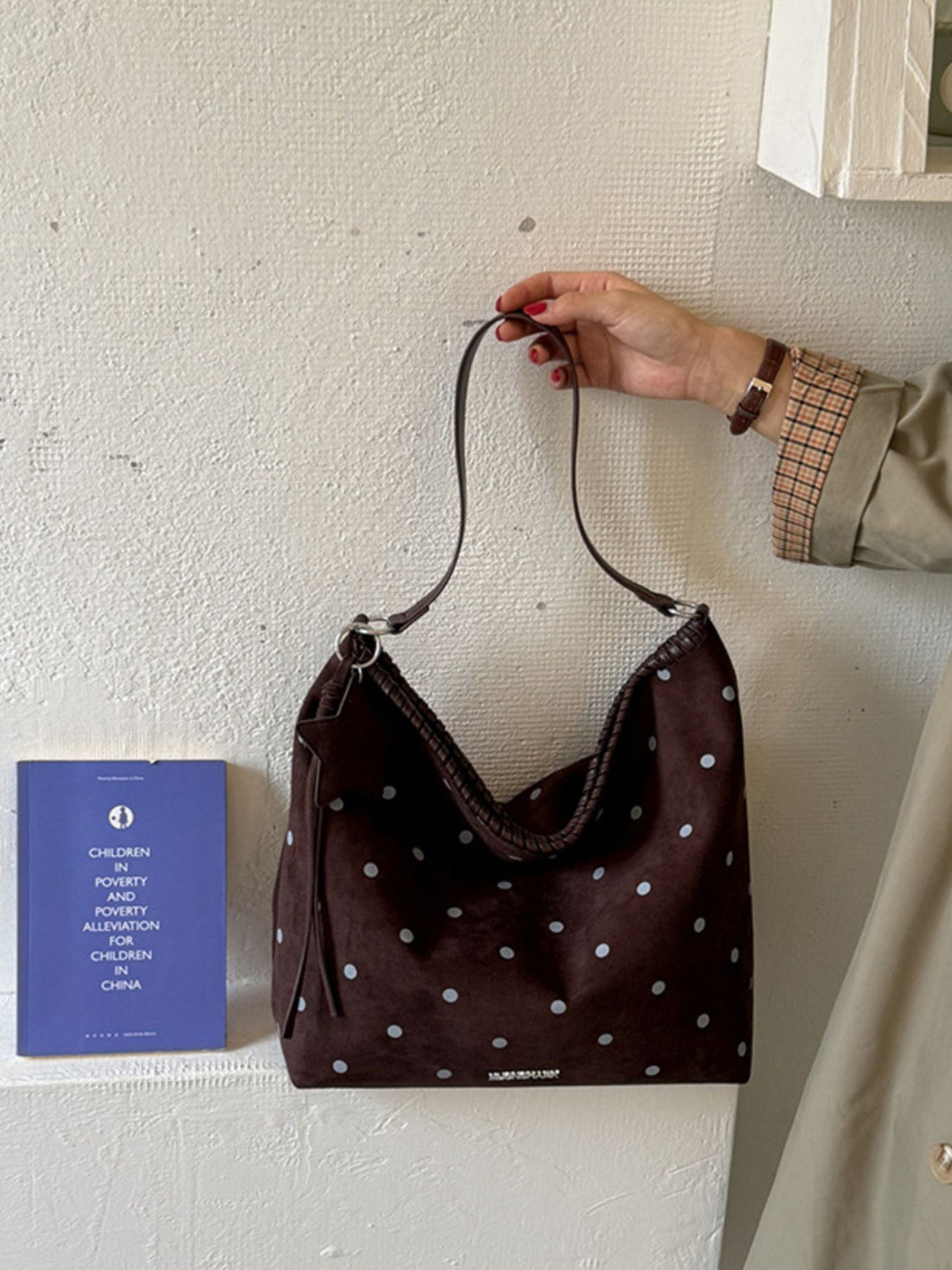 handbag featuring polka dot in Brown with PU Leather Imported Size &amp texture