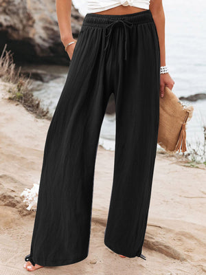 Peach Full Size Drawstring Wide Leg Pants Plus Size