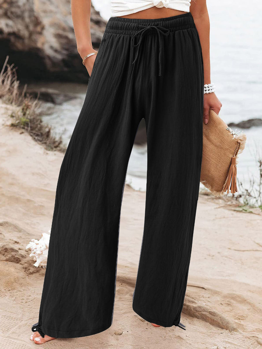Peach Full Size Drawstring Wide Leg Pants Plus Size