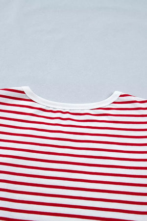 Classic striped maternity t-shirt in red and white cotton with puff sleeves and crew neck.