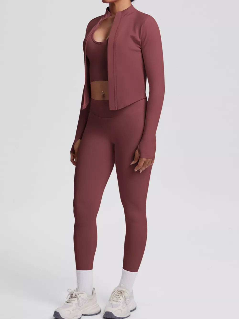 Moss active set with cropped and zip-front