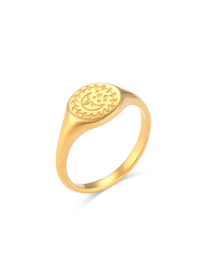 18K Gold-Plated Sun Motif Signet Ring in Style C with 18K gold-plated