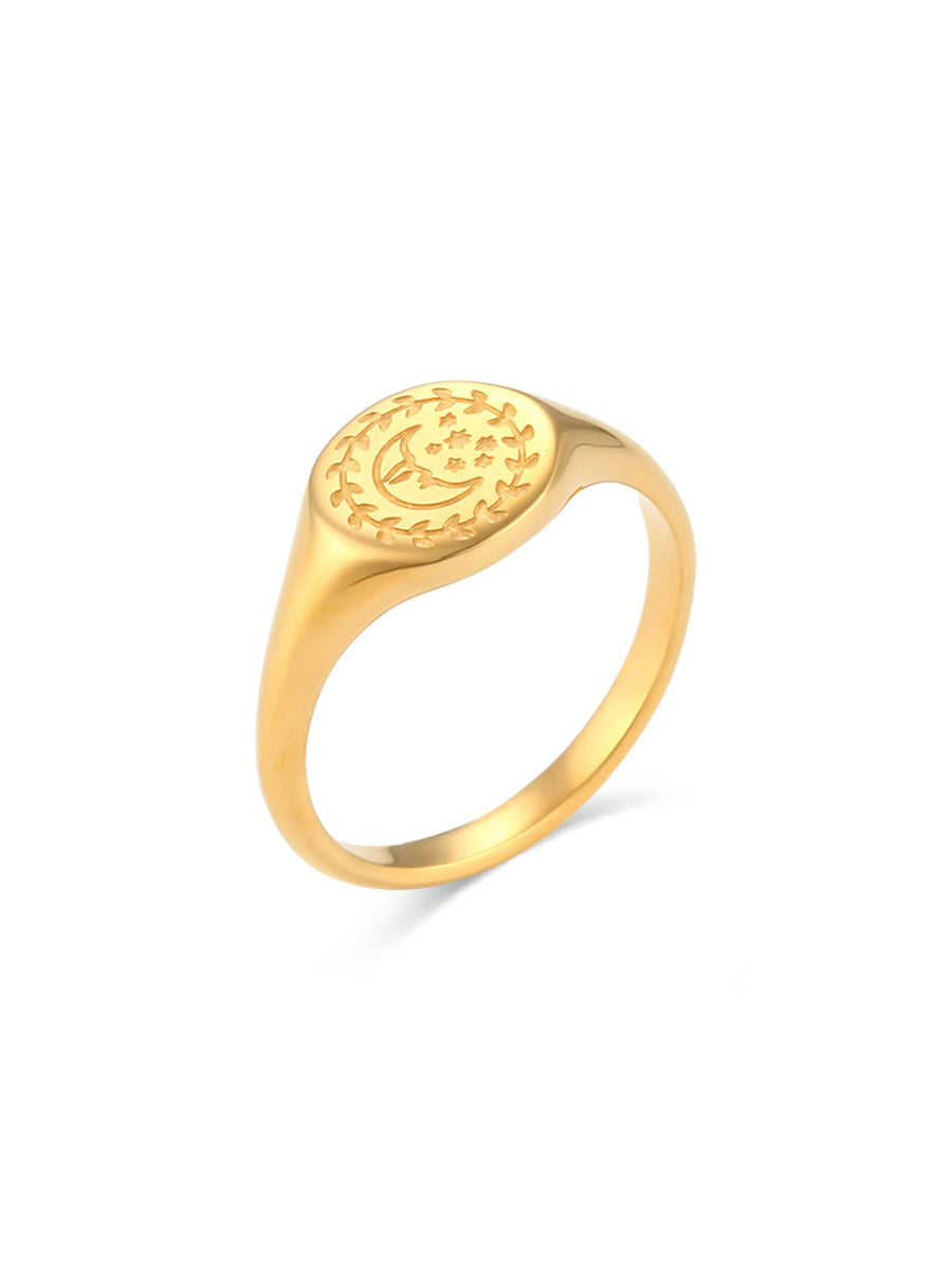 18K Gold-Plated Sun Motif Signet Ring in Style C with 18K gold-plated