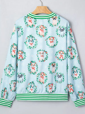 sweatshirt in green with dog print and ribbed cuffs