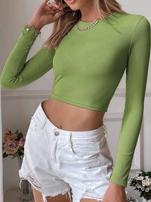 modern crop top in Khaki with round neck