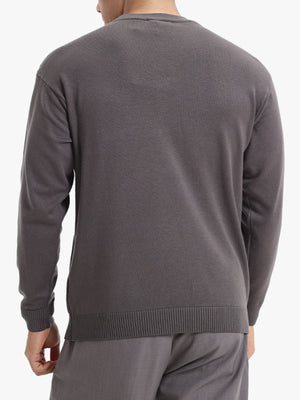 Men's Minimalist Crew Neck Sweater in Dark Gray with ribbed cuffs