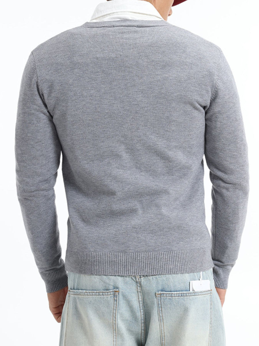classic cardigan in Flowers Light Gray with v-neck