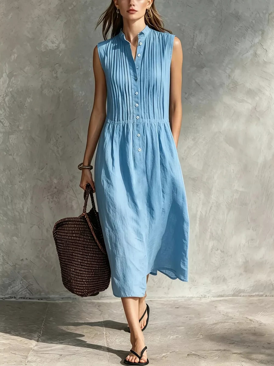 Sleeveless Button Front Midi Dress Plus Size in Navy Blue