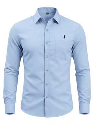 Light Blue Men's Slim Fit Button Up Shirt Plus Size