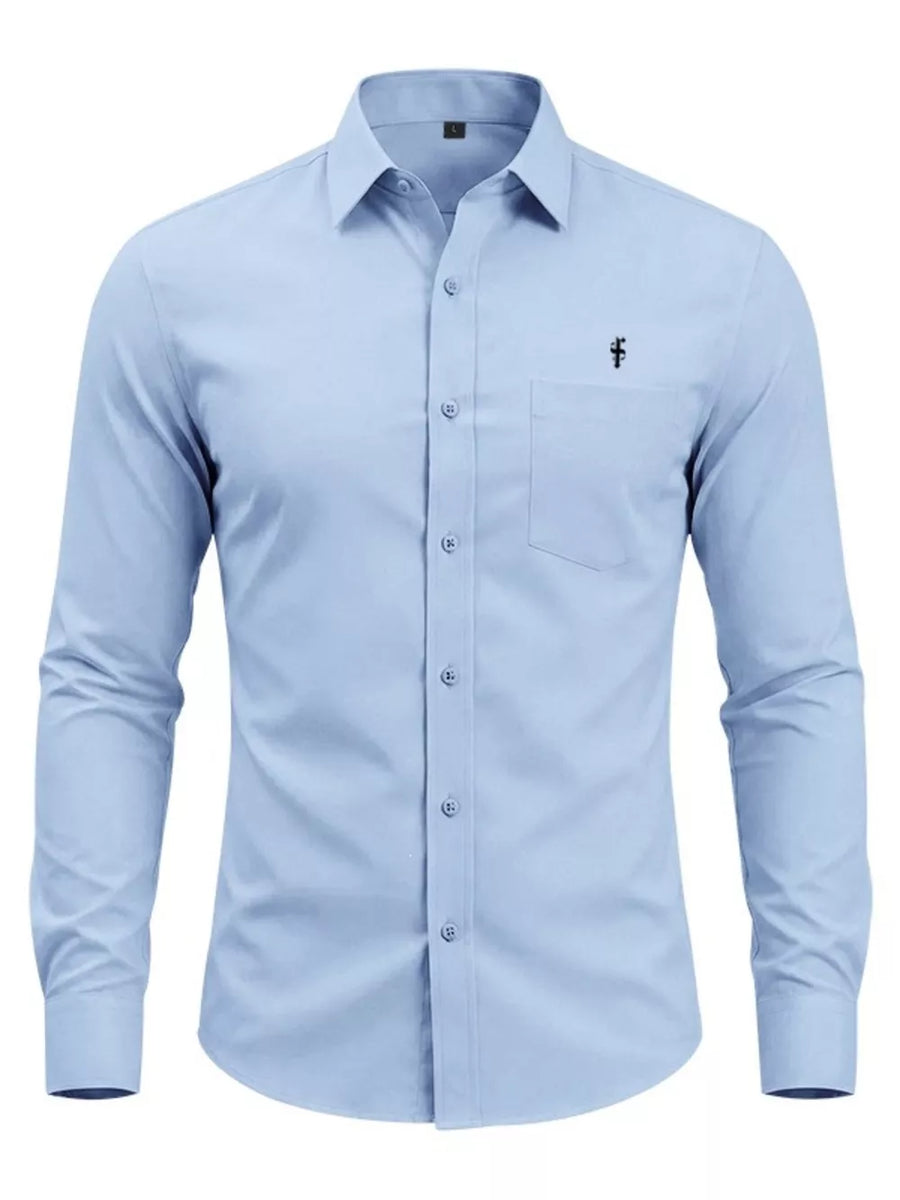 Light Blue Men's Slim Fit Button Up Shirt Plus Size