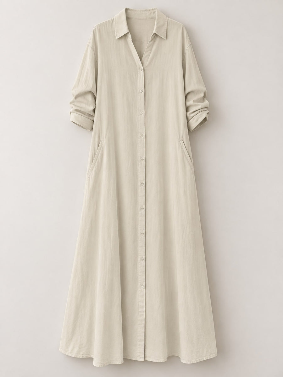 Polyester and spandex shirt dress in Navy with relaxed silhouette