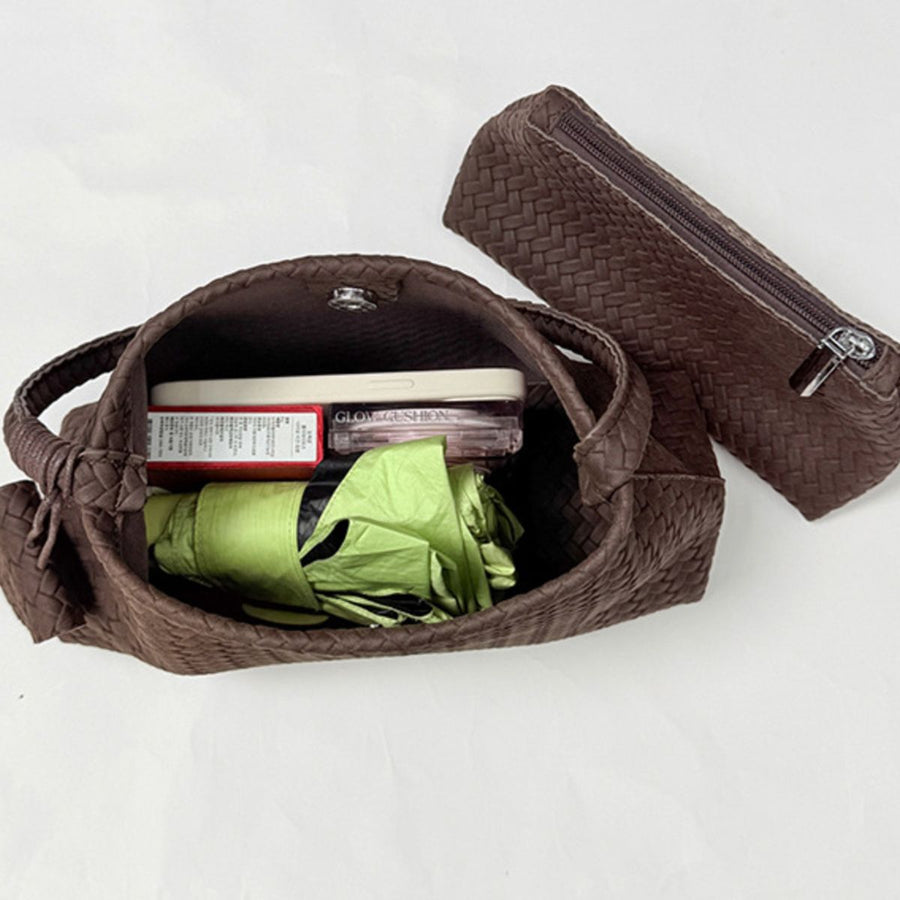 shoulder bag featuring woven in Purple with PU Leather Imported Size &amp texture
