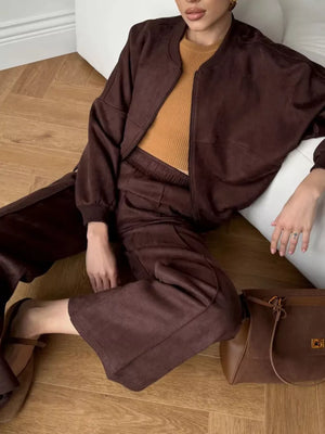 Zip Up Sweatshirt And Wide-leg Pants Set in Light Gray with pocketed