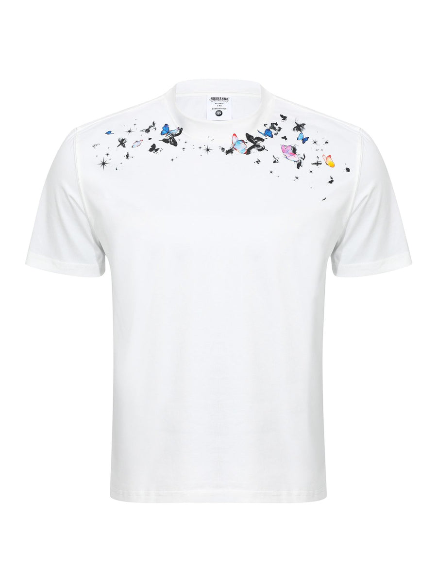 Men's Butterfly Graphic Round Neck T-Shirt in Black with lightweight