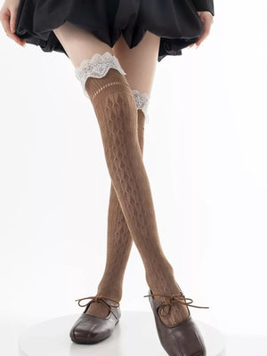 stockings featuring geometric in Black with Nylon Imported Size &amp texture