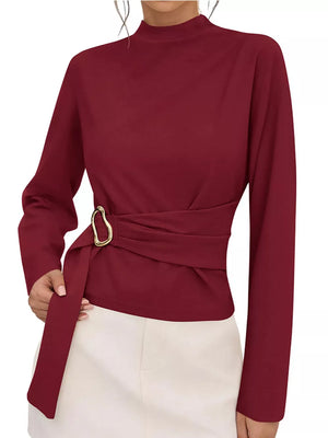 blouse in Apricot with tied and hip-length