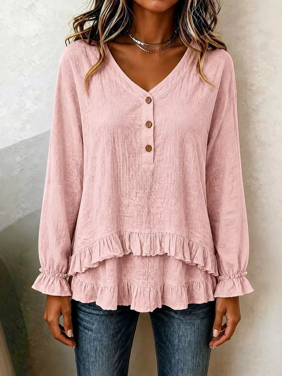 blouse in blush pink featuring buttoned and relaxed fit