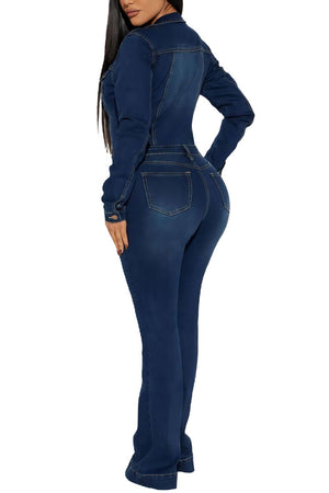 100% cotton jumpsuit in Dark Blue with slim silhouette
