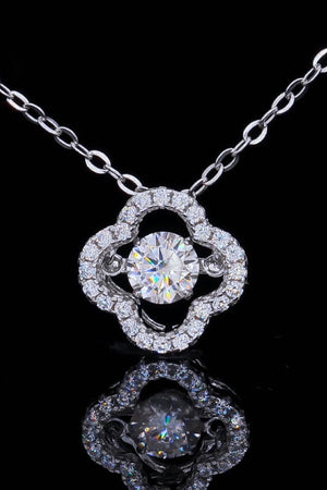 Silver clover cut moissanite pendant necklace with pavé accents.