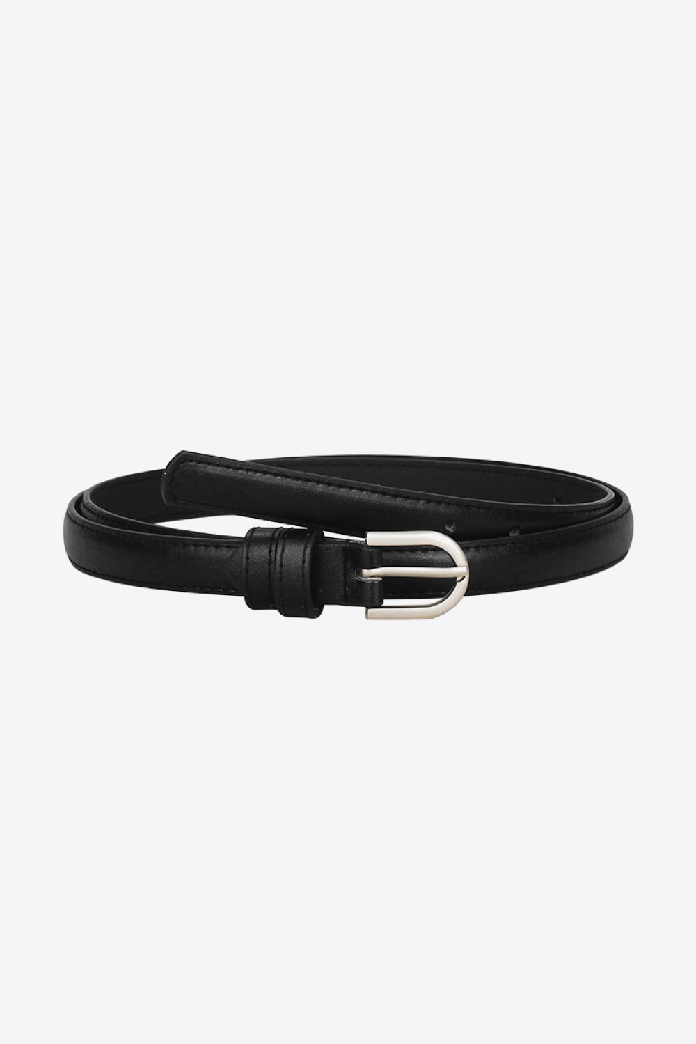 Slimline black leatherette belt with silver buckle detail